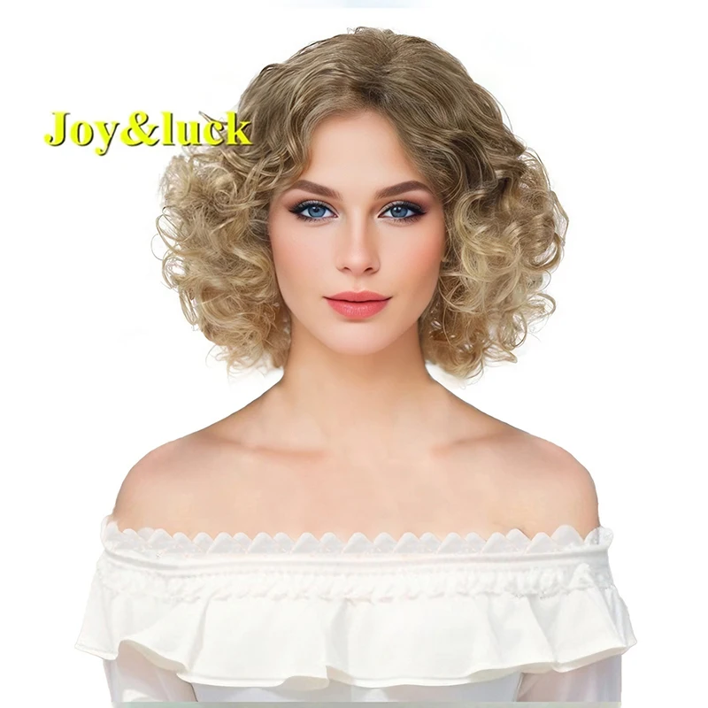 Short Curly Synthetic Wigs Brown Ombre Blonde Wigs For Women Fashion Daily Female Hair