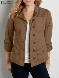 2025 ZANZEA Fashion Woman Autumn Long Sleeve O Neck Outwear Vintage OL Jackets Casual Party Chaqueta Elegant Button Thin Coats