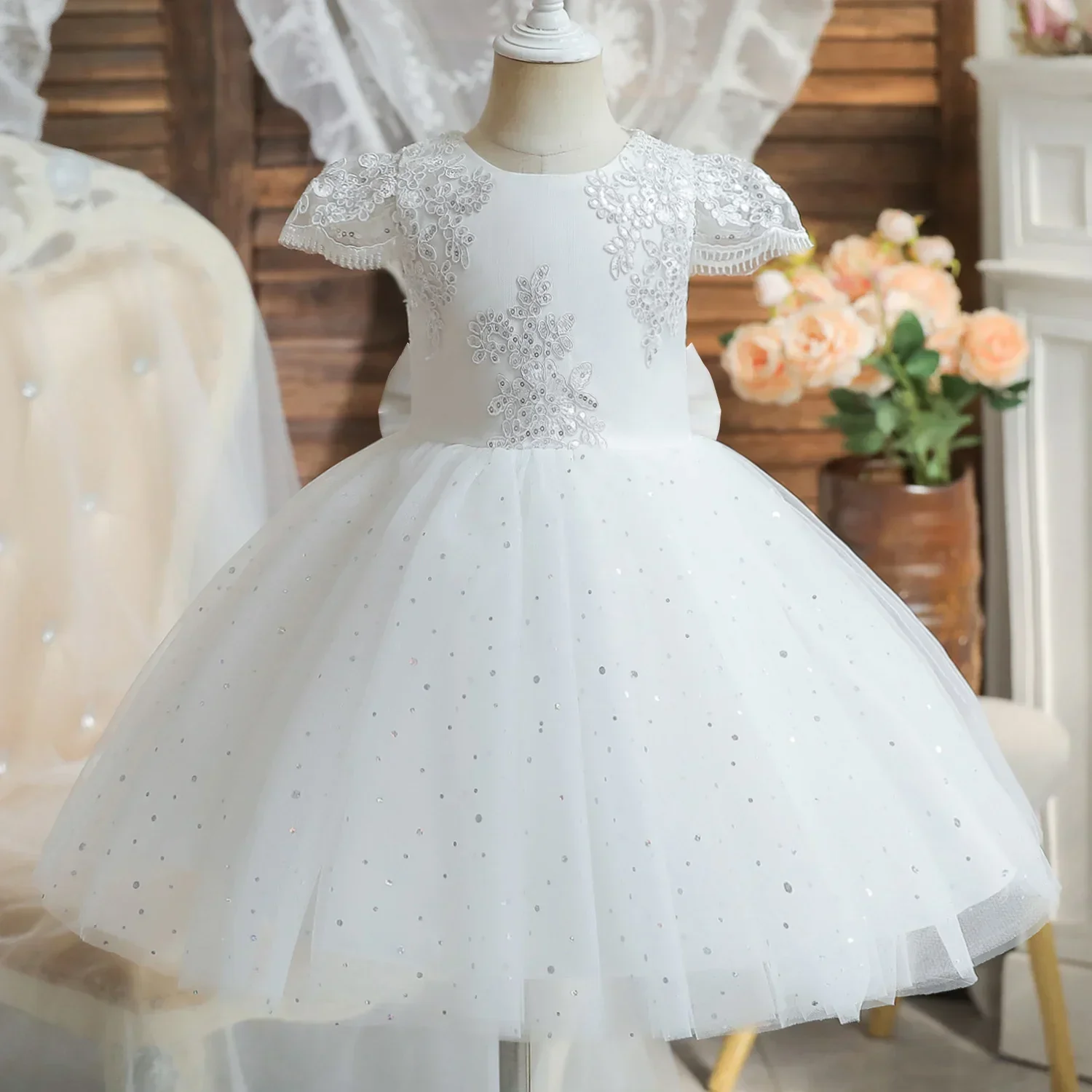 1 to 5 Year Baby Girls Dress Embroidery Lace Infant 1st Birthday Baptism Party Vestidos Toddler Kids Wedding Evening Formal Gown