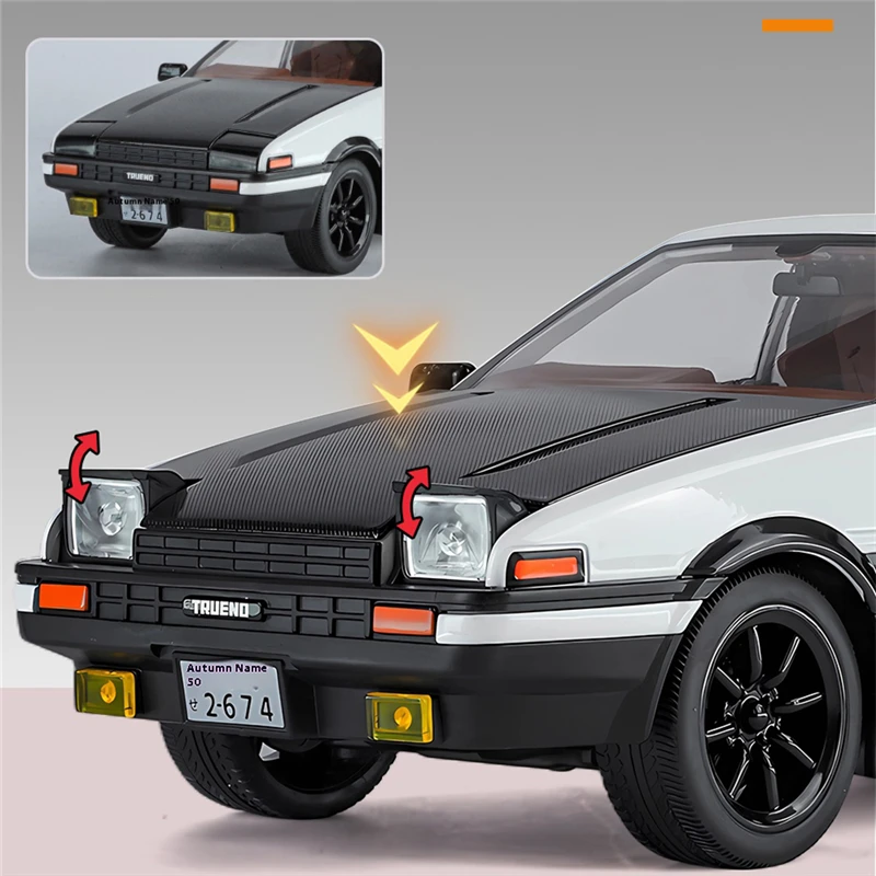 1:18 carro de filme inicial d ae86 liga modelo de carro esportivo diecast metal pista carro de corrida veículos modelo som e luz crianças brinquedo presente