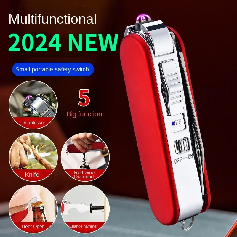 Men and Women Multifunctional Self-defense Outdoor Survival Dual Arc USB Charging Innovation USB Dual Arc Lighter with A Knife