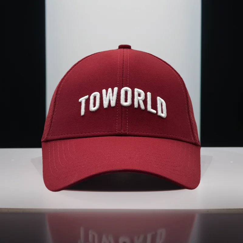 

OEM custom high quality 5 panel cotton 3D embroidery logo curved brim plain all red mesh pop back trucker cap