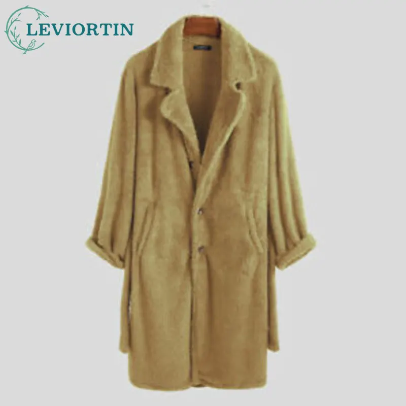 

Men's winter imitation rabbit fur long single breasted coat, loose and versatile, with a thick collar and warm plush coat