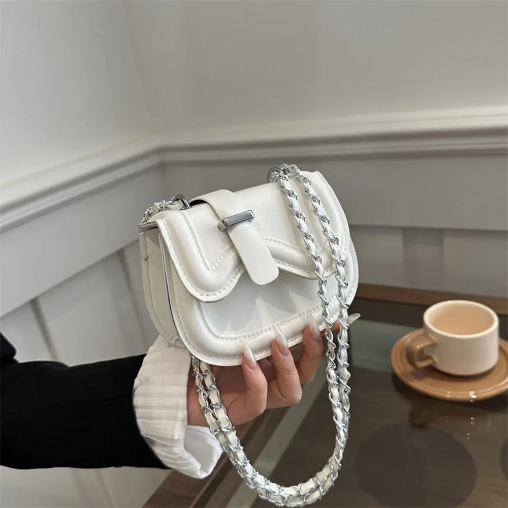 

New PU Leather Women Mini Crossbody Bags Solid Color Chain Shoulder Bag Minimalist Design Leather Bag Ladies Underarm Bags