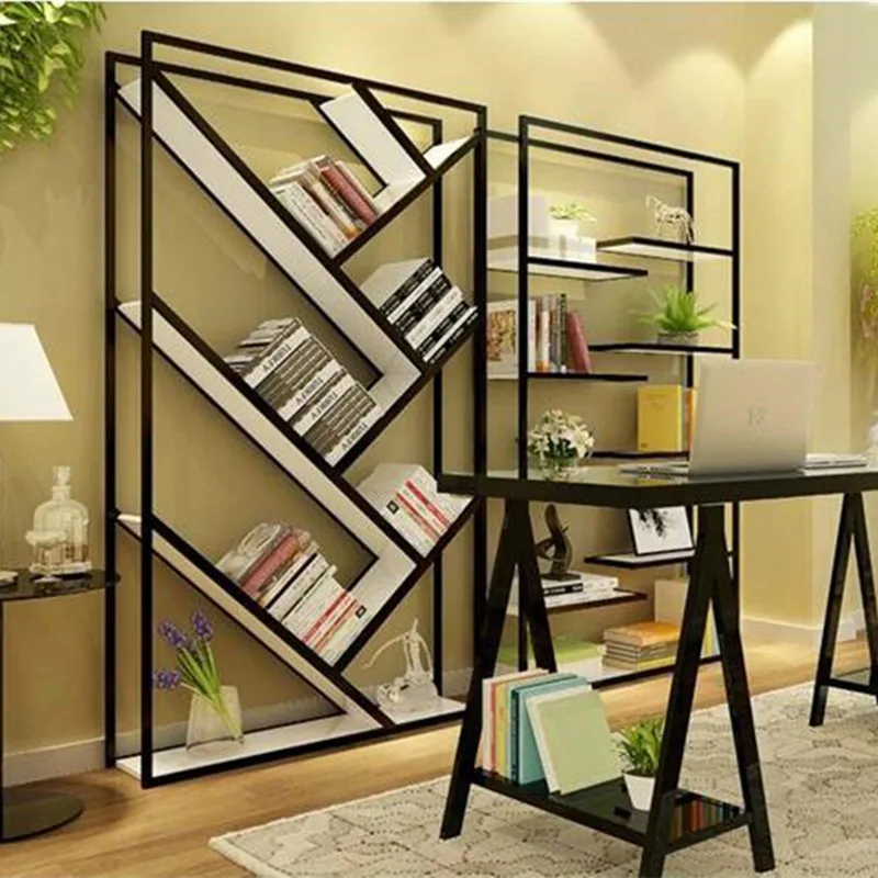 

Simple and modern floor-to-ceiling wrought iron bookshelf, retro multi-functional shelf in the living room, creative multi-layer