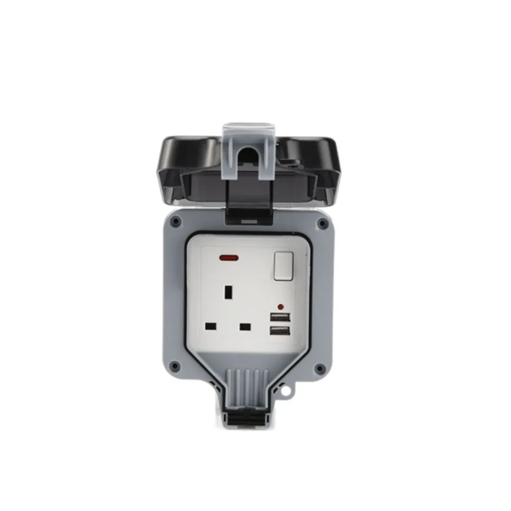 

Waterproof Design Wall Switch Socket UK Plug USB Port Outdoor Switched Power Socket Splash-proof Rainproof Power Socket Box