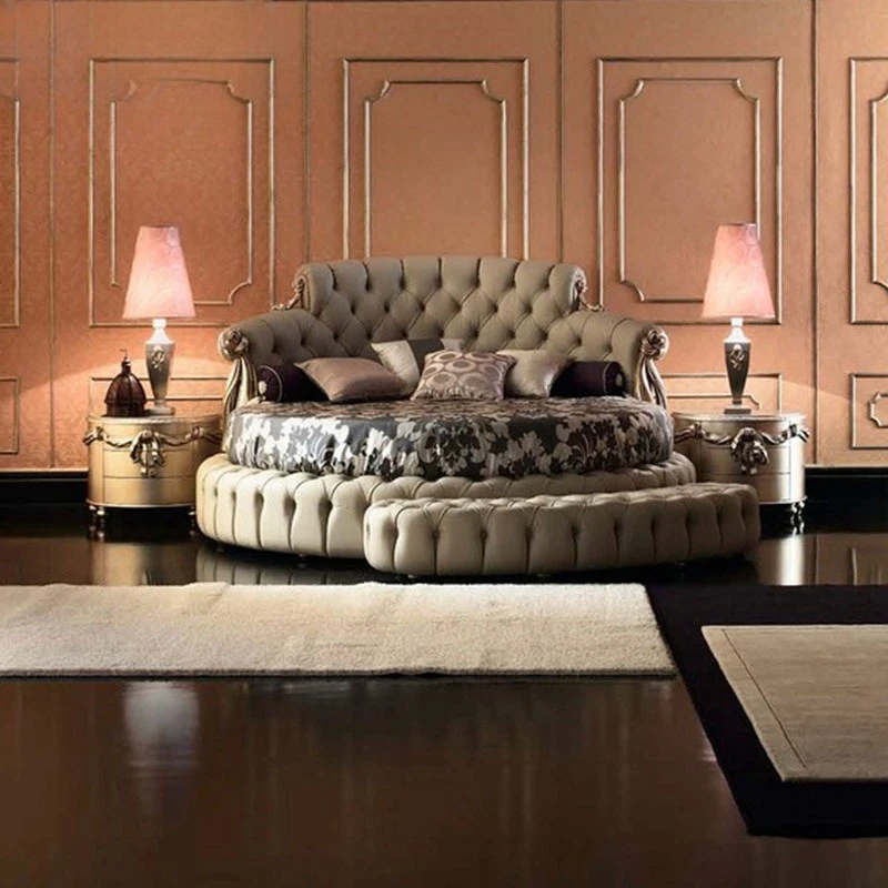 Leather Large Round Bed Double Bed Wedding , Master Bedroom Couple European Princess Bed Modern