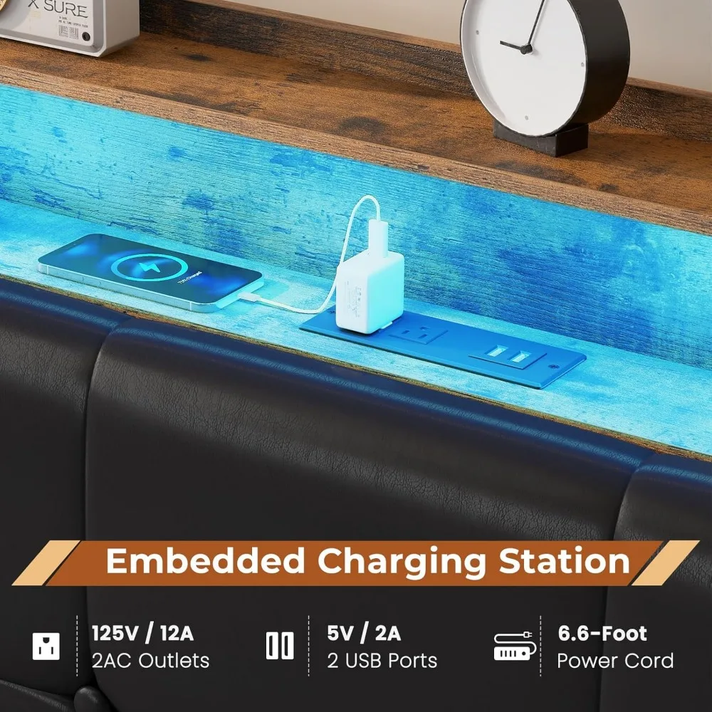 إطار سرير MSmask بحجم كينج مع 4 أدراج تخزين، ومحطة شحن وأضواء LED، وإطار سرير منجد مع زر معنقدة #5