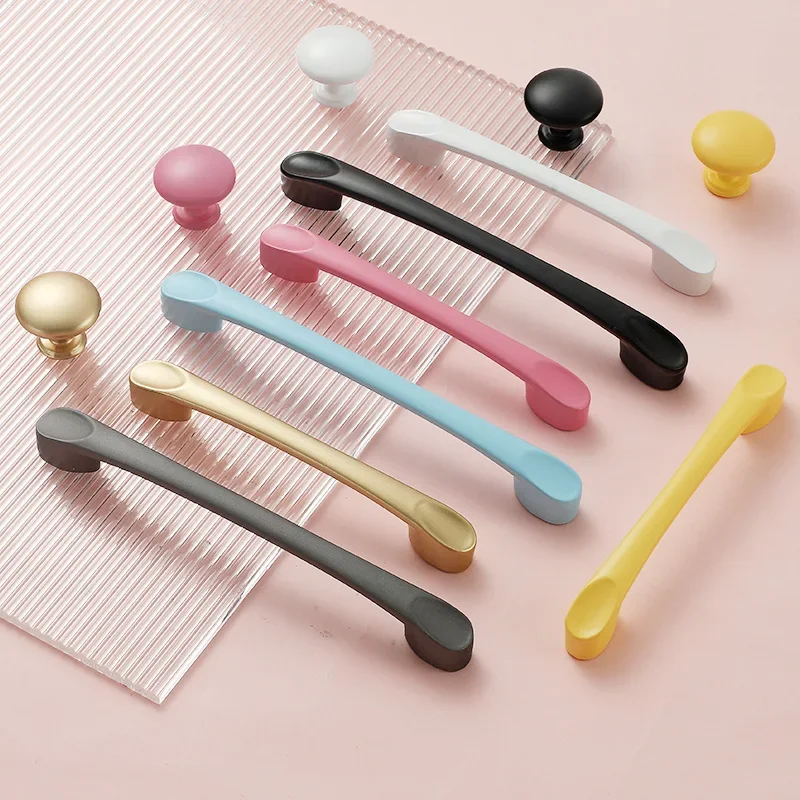 Colored children's cartoon drawer cabinet knobs and handles Modern minimalist clothing cabinet aluminum alloy door handle