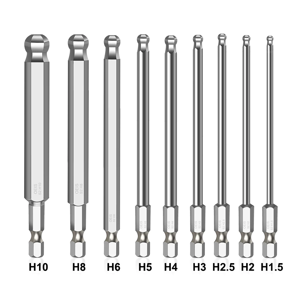 9 uds, extremo de bola, Allen llave broca H1.5-H10 métrica destornillador de llave hexagonal Bits longitud 100mm Allen magnético conjunto de puntas con adaptador hexagonal