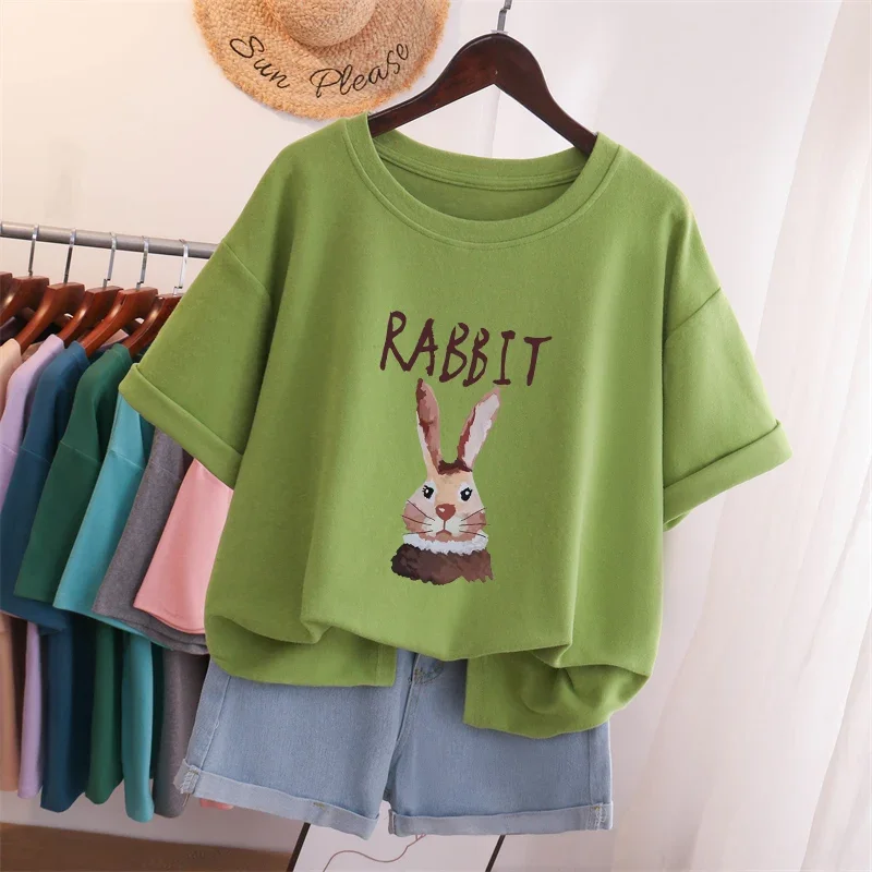 

EBAIHUI 100% Cotton L-5XL T Shirt Plus Size Tshirt Short Sleeve Cartoon Women Top Summer Sweet Crew Neck Oversized T Shirts