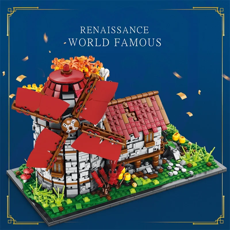 2296PCS Windmill Tree House Mill Street View Building Blocks Medieval European Town Assembly Model Bricks Toys For Children Gift