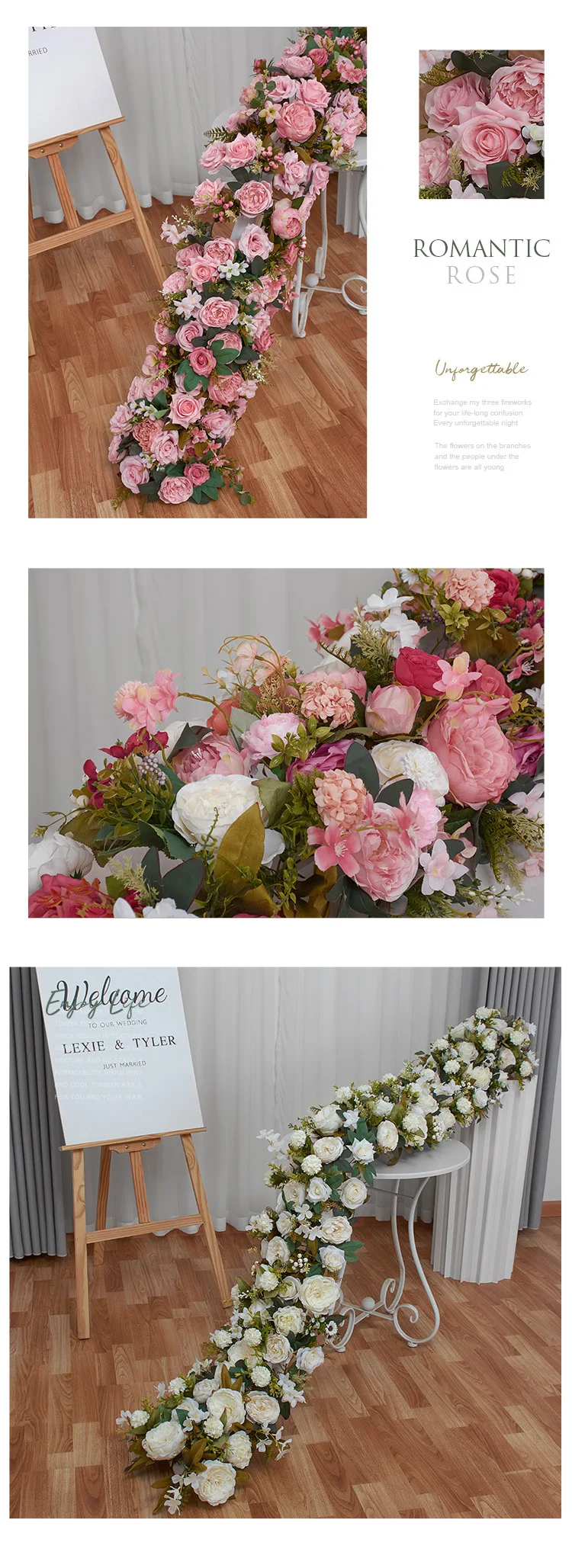 2M Orange Europäische Künstliche Rosenblumenreihe Hochzeits-Hintergrund Bogen Blumen-Läufer Schaufenster Ausstellung Event-Dekoration Großhandel – Detail 5