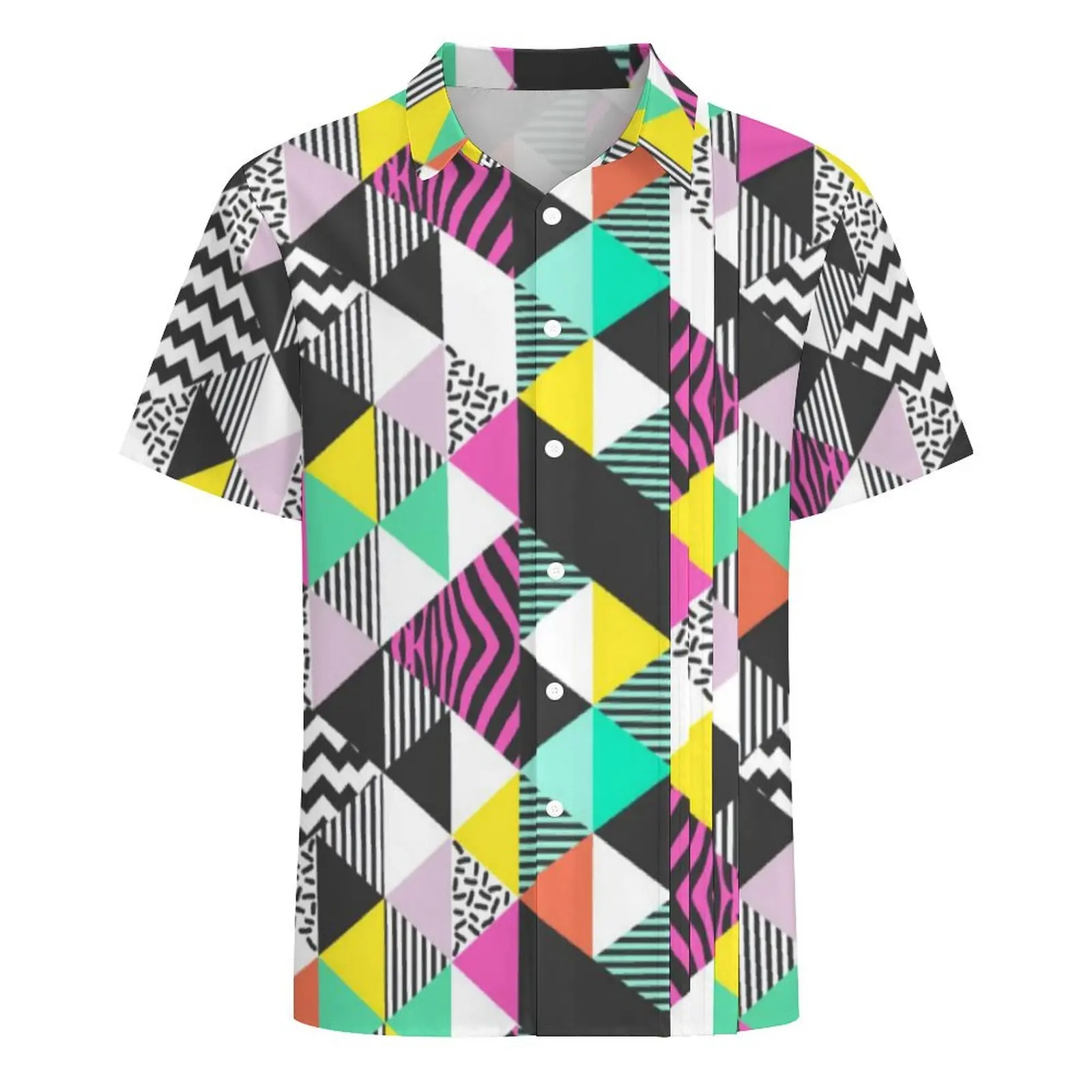 Camisa de playa de arte geométrico moderno para hombre, triángulos abstractos, camisas casuales hawaianas, blusas sueltas de manga corta, ropa con estampado elegante