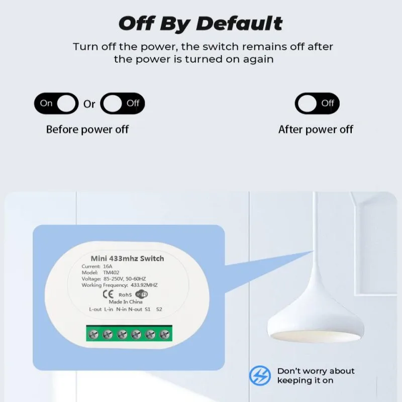 16A 433MHZ Smart Switch 2-Ways On-off Switch Control Wireless Smart Home Relay Automation Breaker Remote Suit Timing Function