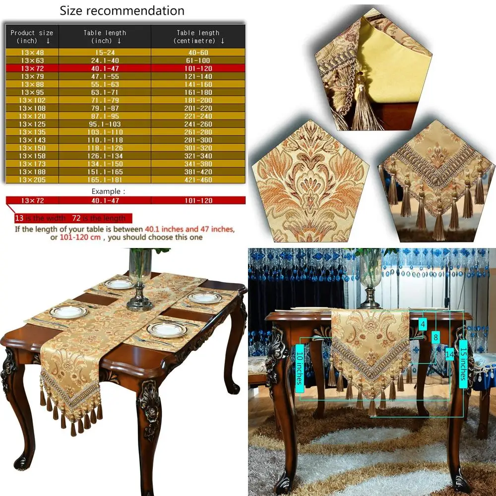 Elegant Vintage Damask Jacquard Velvet Gold Table Runner, 72 Inches, for Dining & Living Spaces