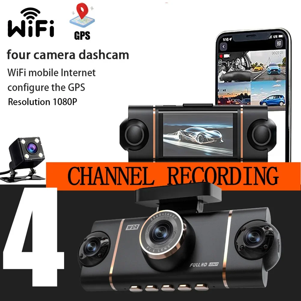 360° 4-Channel WiFi Dash Cam For Night-Vision App Control Loop Recording 2.45 Inch High-definition Dashboard Camera For Vehicle
