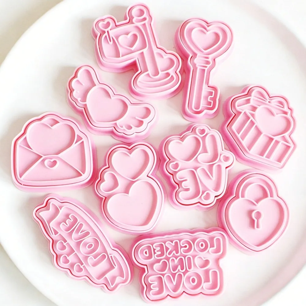 Valentine's Day Cookie Cutters Heart-shaped Love Biscuit Mold Cookie Stamp Kitchen Baking Pastry Bakeware Dessert Supplies