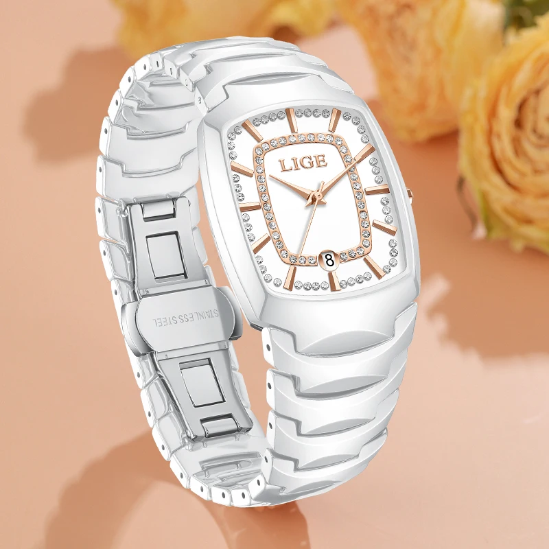 

Элегантные женские кварцевые часы LIGE: модные, повседневные, деловые, с керамическим корпусом, водонепроницаемые, для женщин
