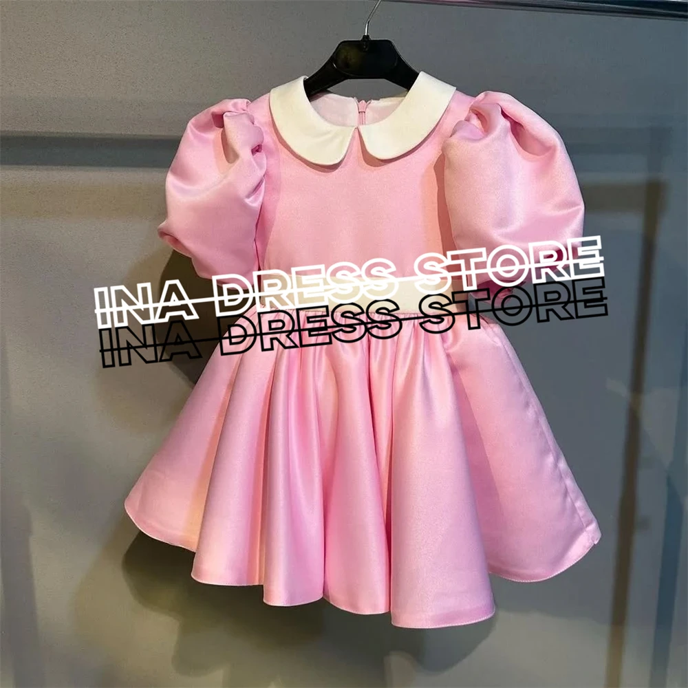 Customisation Cute Flower Girl Dress Satin Fluffy Little Princess Wedding Dresses Kids Birthday Party Ball Evening Banquet Gowns