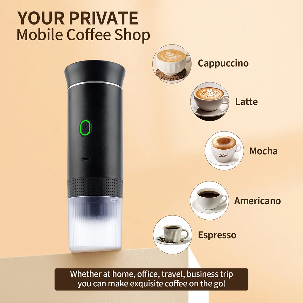 Wireless Electric Portable Espresso Coffee Machine for Car & Home Camping Coffee Maker 3-in-1 Capsule Powder Travel Coffee Maker 3