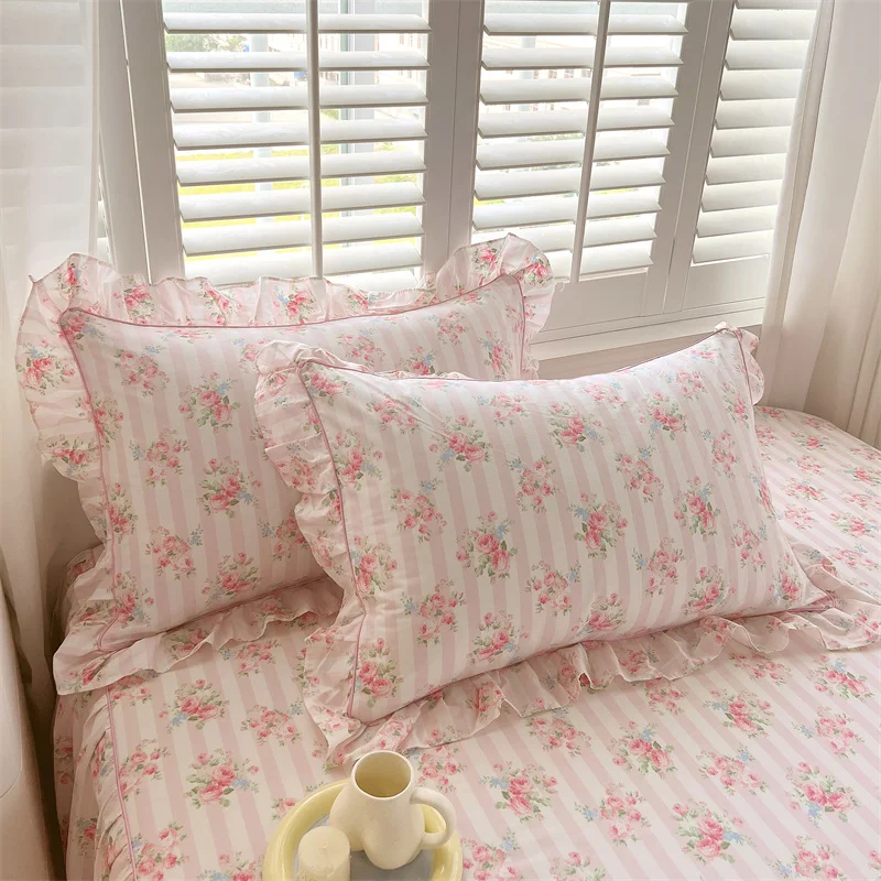 

Bonenjoy 2pcs Pillow Case 100% Cotton Pillow Cover 48x74cm Cushion Cover for Bed Floral Style Pillowslip Ruffles Pillowcase 베개커버