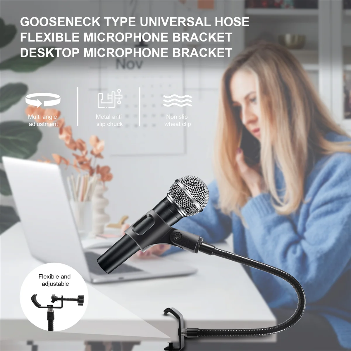 Microphone Stand Flexible Gooseneck Desk Clamp Holder Microphone Arm Recording Equipment for Meeting Lecture Podcast