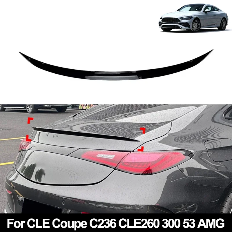For Mercedes Benz CLE Coupe C236 2024+ CLE260 CLE300 CLE53 AMG Car Rear Trunk Spoiler Wing Boot Lip Glossy Black Soft Plastic