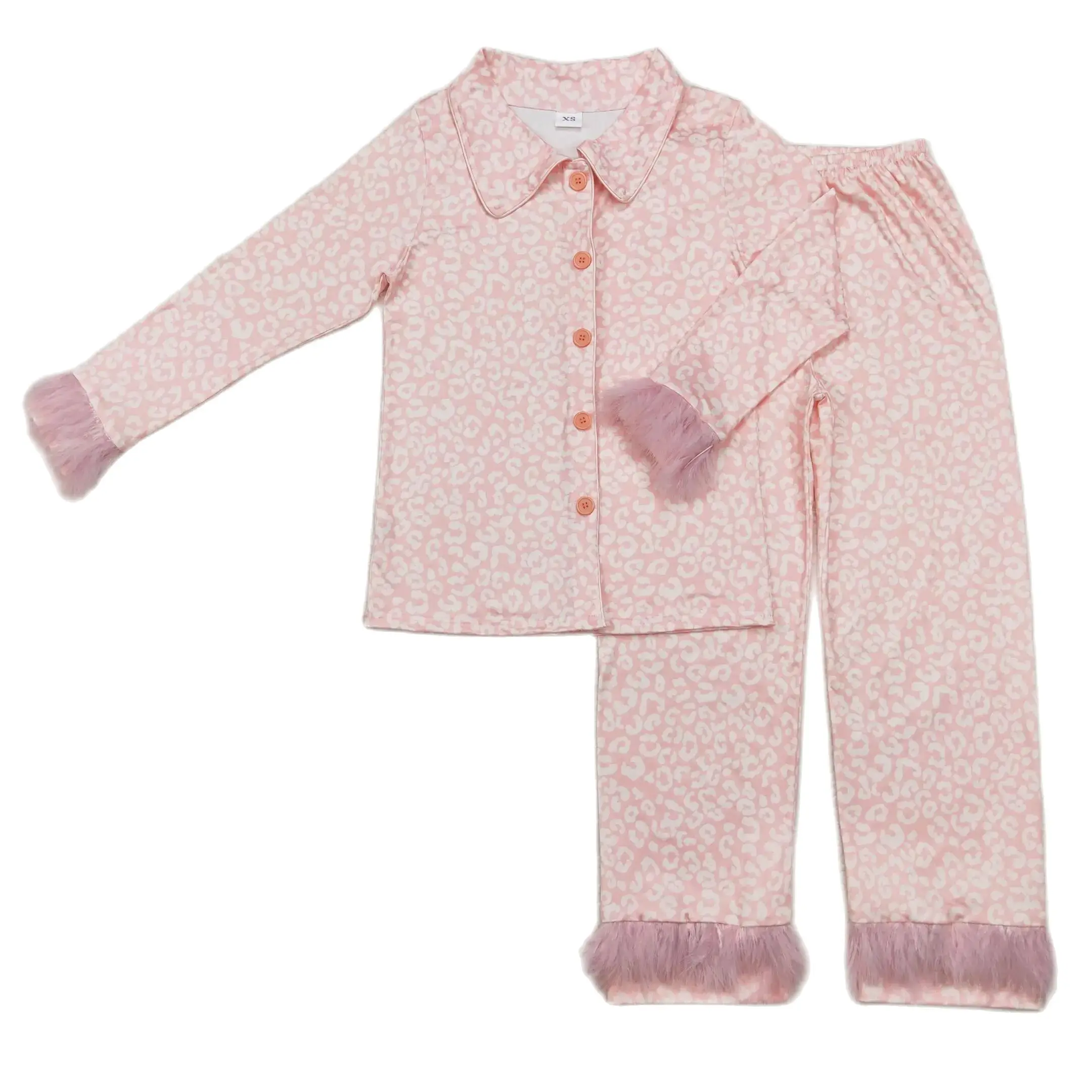 

GLP1262 sibling sleep adult woman clothing plush edge leopard pink print pajamas adult woman autumn fall outfits