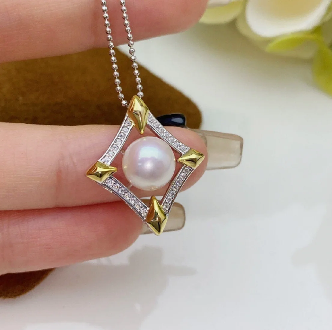 

Модный кулон из натурального круглого жемчуга Южных морей AAAA7-8 мм, 925 s, 18 дюймов