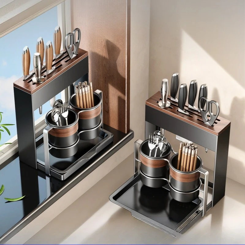 Tiandi fish walnut knife holder, kitchen rack, countertop knife storage rack, antique chopstick cartridge
