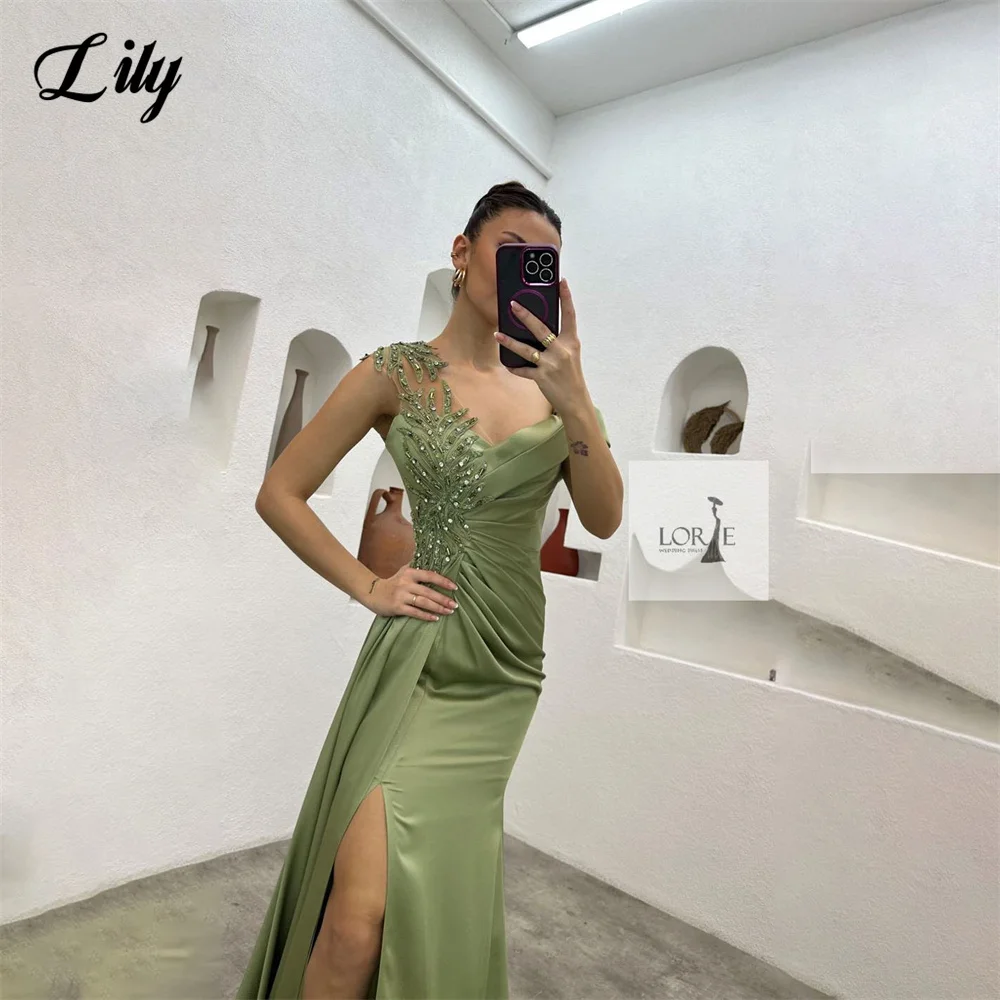 Vestido de fiesta de boda Sexy elegante con abertura lateral de lirio, vestidos de celebridades con cuentas y manchas, vestidos de trompeta para ocasiones especiales