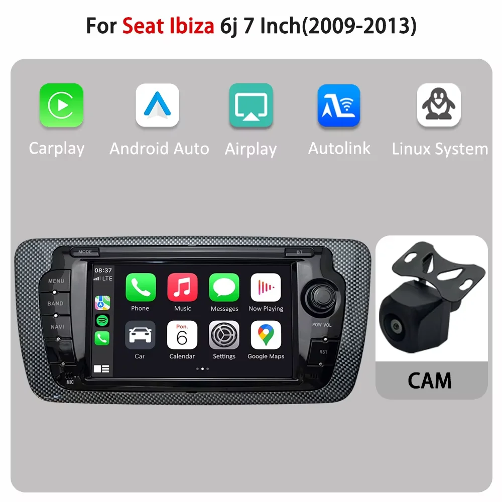 7 inch Linux multimediascherm draadloos CarPlay Android Auto voor Seat Ibiza 6J 2009-2013 Mirror Link Airplay GPS BT autoradio