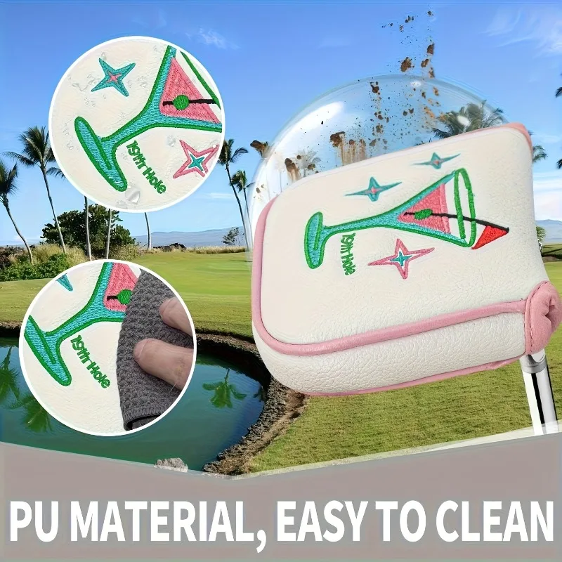 Capa de cabeça para taco de golfe com design de copo de pés altos, fecho magnético, combinação rosa branca elegante, material PU, capa de cabeça
