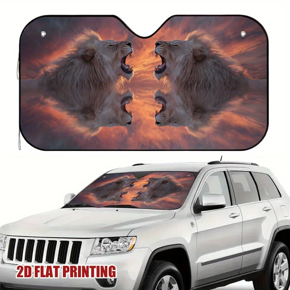 1pc Vintage Lion Roaring At Sunset Car Sun Shade - Polyester, Hand Wash Only, Fits Any Vehicle Model, Enhances Driver Comfort, D