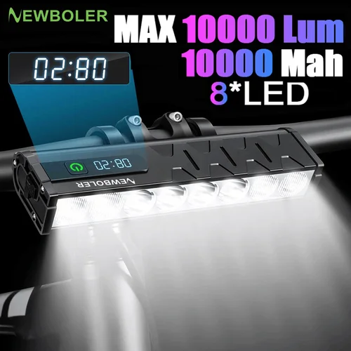 NEWBOLER-luz frontal para bicicleta, 10000 lúmenes, 10000mAh, linterna impermeable, carga USB, accesorios para lámpara de Ciclismo de Carretera MTB