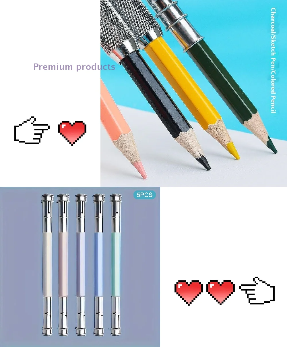 

Adjustable Metal Pencil Extender Single Double Head Holder Color Rod Lengthener Writing Art Supplies