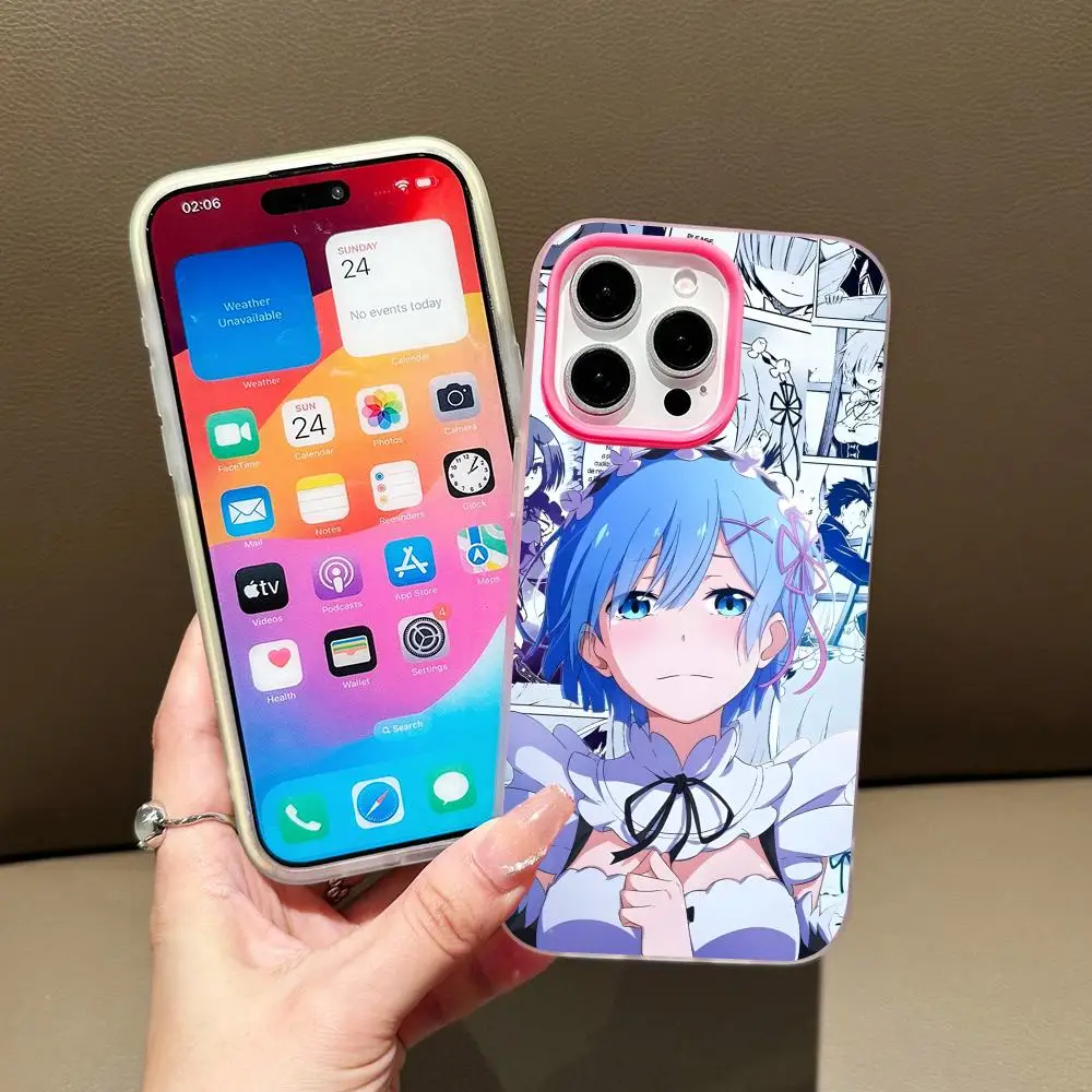 

ReZero Rem Waifu Jelly Double layer Rose Red Mobile Phone Case for iPhone 17 16 15 14 13 12 11 Air Pro Max Plus Protective