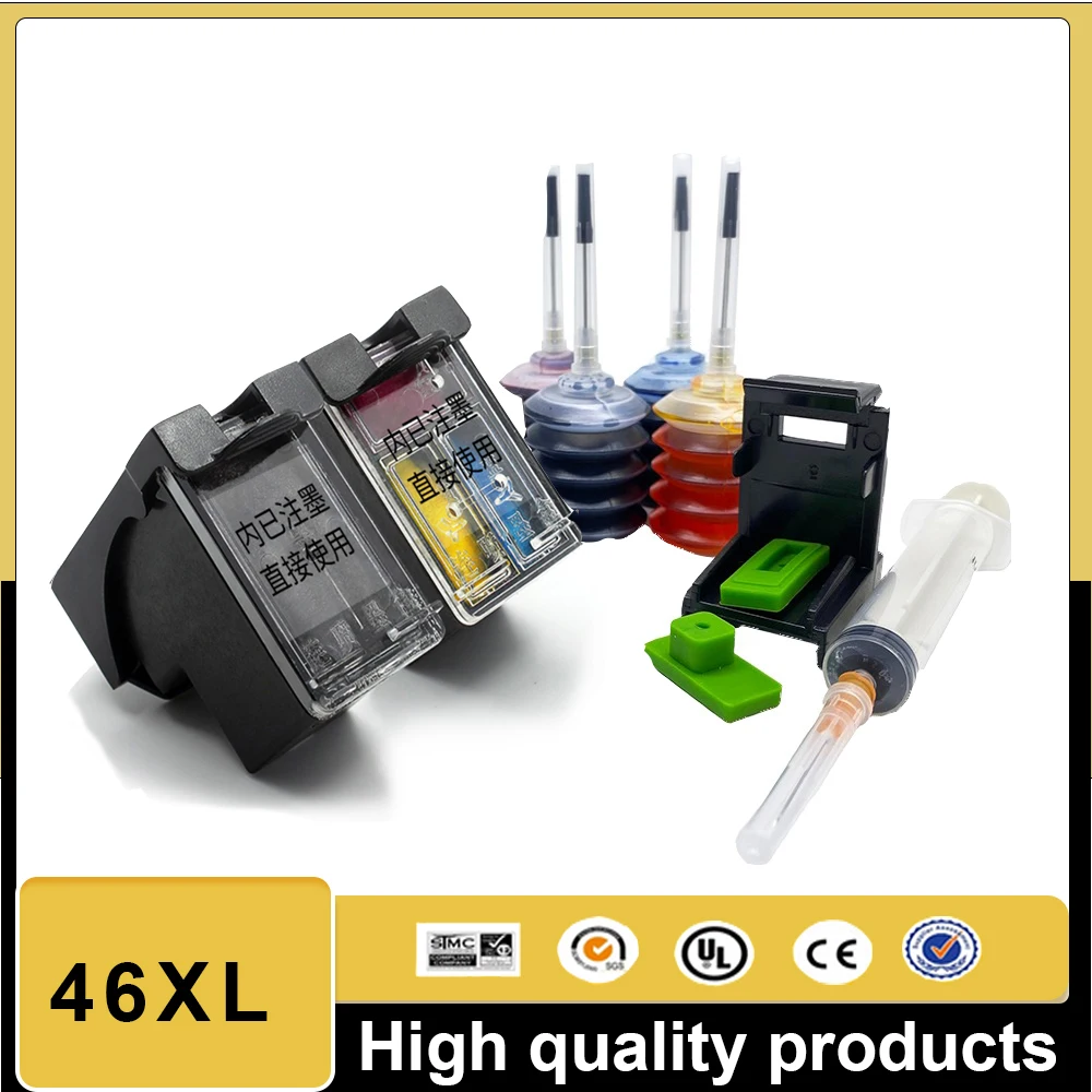 Vilaxh 46XL Refillable CISS Compatible for HP 46 for HP46 Ink Cartridge for DeskJet 2520hc 2020hc 2029 2529 4729 Printer
