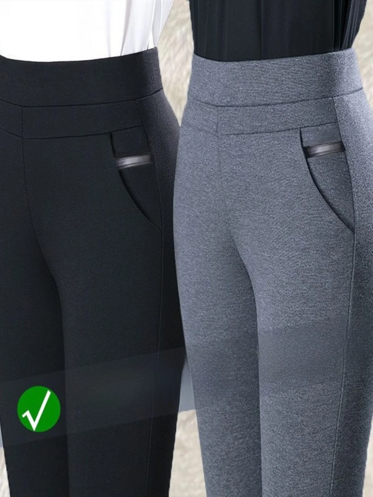 

Повседневные брюки с высокой талией на подкладке, женские базовые брюки, осень-зима, прямые брюки для похудения, девять точек