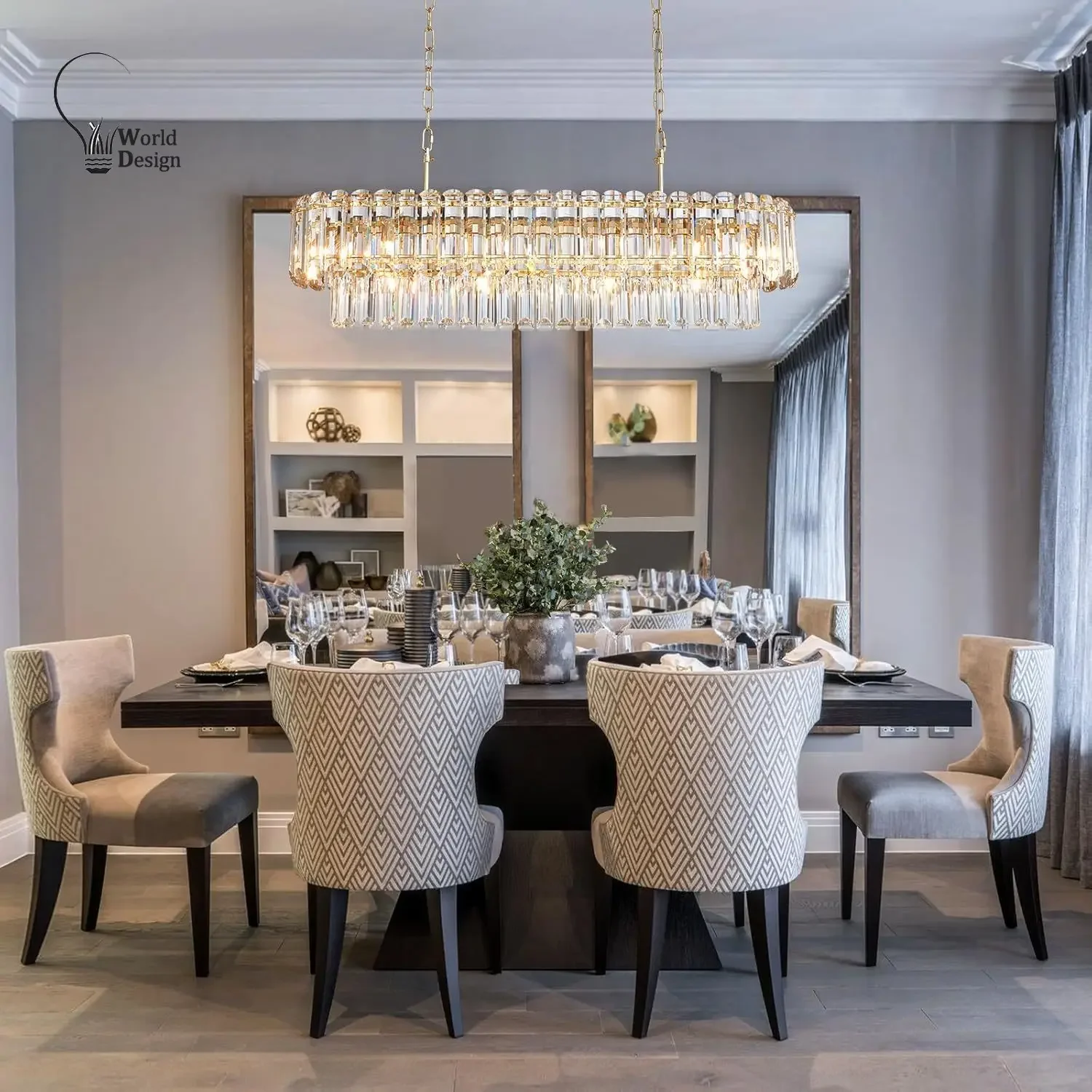 الذهب الثريات البلورية/ النجف الكريستالي طاولة الطعام ضوء كبير مستطيل فاخر قلادة تركيب المصابيح لغرفة المعيشة مدخل جزيرة المطبخ