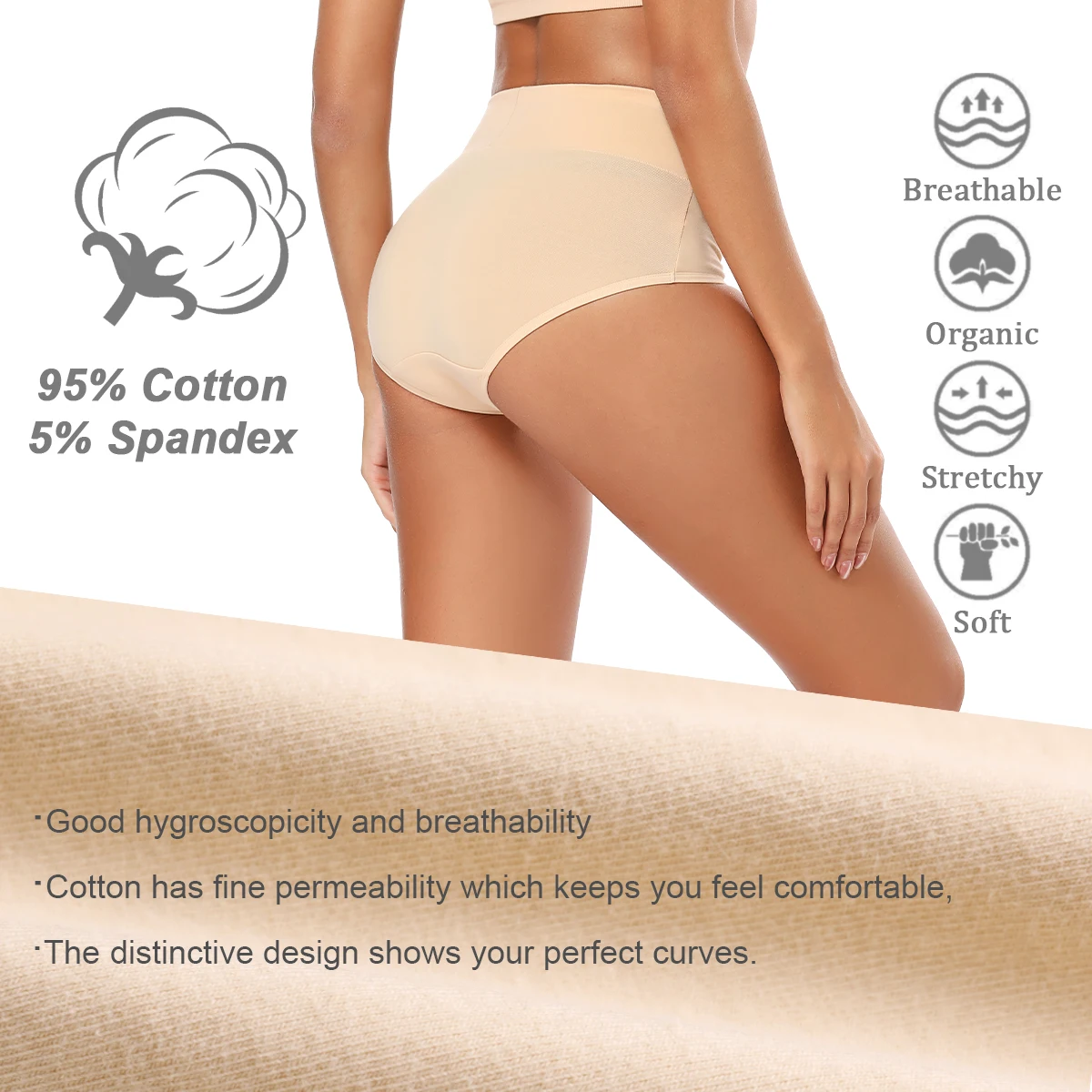 Molasus Women Seamless Belly Control Underwear Ladies Plus Size Briefs Soft Cotton Panties Breathable Nude High Rise Underpants