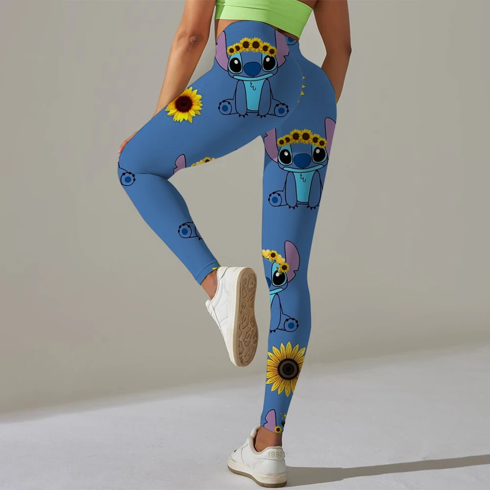Disney Stitch พิมพ์ Checkered สตรีกีฬาและฟิตเนสกางเกงขายาวผู้หญิง Tiedye GYM Leggings Mujer Push Up Booty กางเกงฟิตเนส