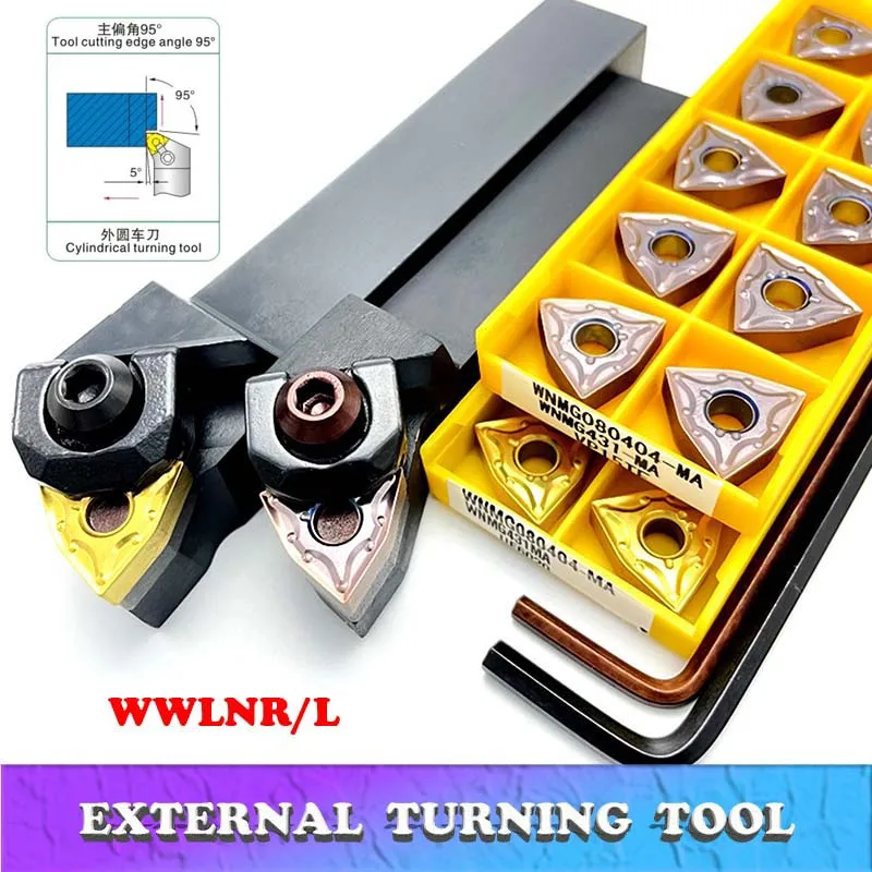 1pc WWLNR2020 WWLNR2525 WWLNR3232 External Turning Tool Holder WNMG Carbide Inserts WWLNR Lathe Bar CNC Cutting Tools Set