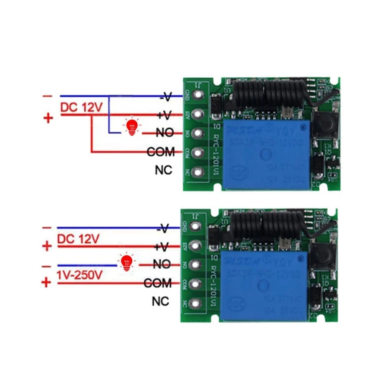 ユニバーサルワイヤレスリモコンスイッチ,ラジオ周波数,DC, 12v,1チャンネルレシーバーモジュール,電子ガレージロックドア