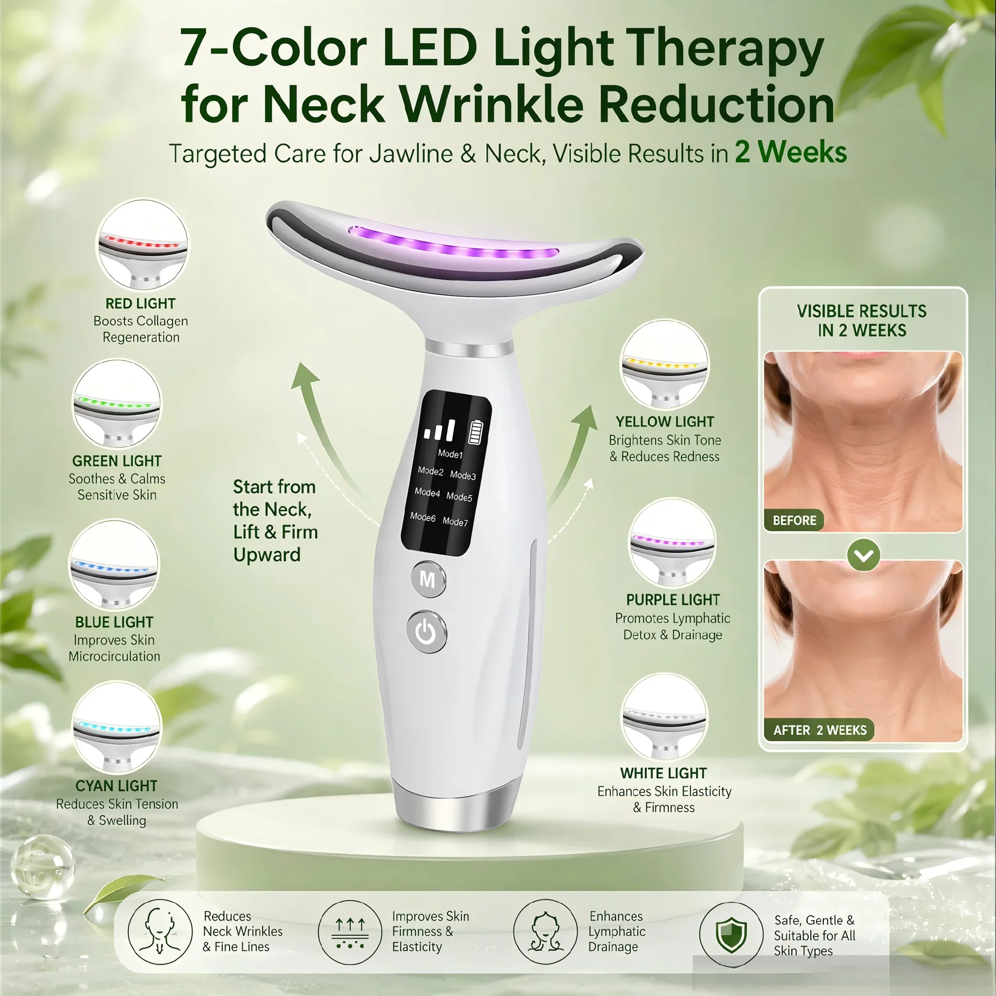 

EMS Neck Face Lifter Neck Face Lifting Massager Skin Tighten Device LED Photon Therapy Anti Wrinkle Double Chin Remover 7 Modes