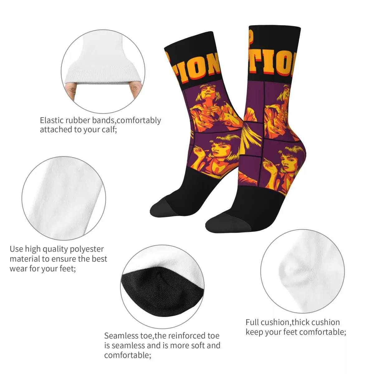 All Seasons Funny Women Men Film Pulp Fiction Mia Wallace Socks Accessories Print Socks Comfortable Birthday Present