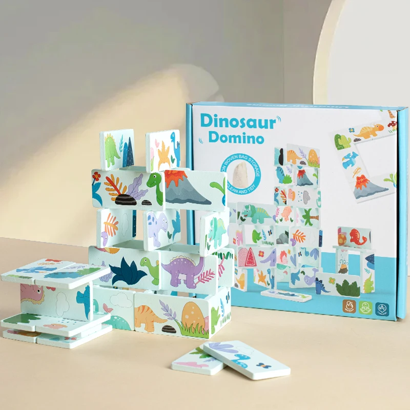 Jouet en bois dinosaure dominos, jeu de relais d'appairage d'ombre animale, Images assorties, jouets éducatifs Montessori pour enfants