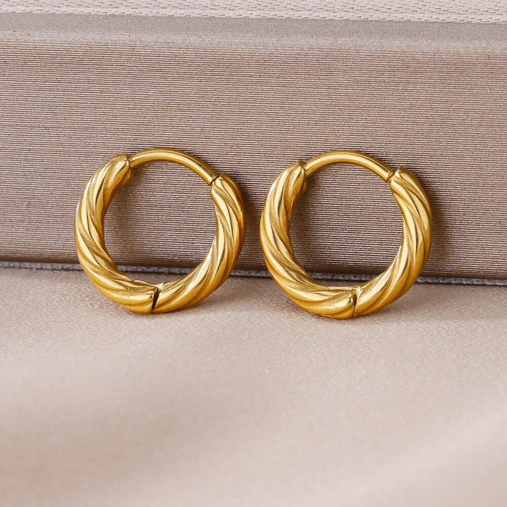 Vintage Twisted Hoop Earrings For Women Stainless Steel Gold Plated Twisted Earring Fashion Statement Jewelry Christmas Gift