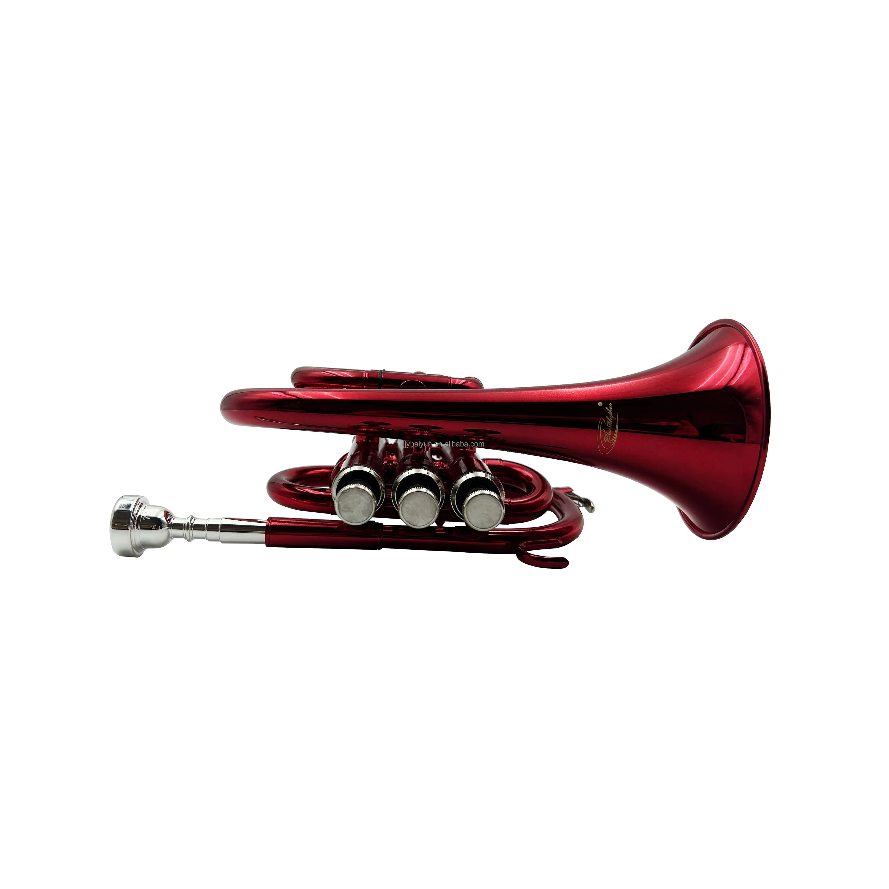 High Quality Mini Pocket Trumpet Instrument Red OEM JYPT406RD Brass Body With BB Tone Portable Trumpet For Music Training